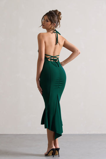 Maluma Bottle Green Halter-neck midi dress